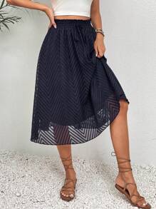 SHEIN LUNE Solid Knot Front Paperbag Waist Skirt Midi Skirt - Blue - View 4