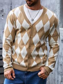 Manfinity VCAY Áo khoác cardigan họa tiết Argyle dành cho nam, dành cho mùa thu đông - Nhiều màu - Xem 1