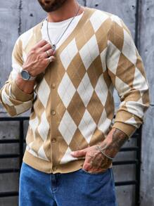Manfinity VCAY Áo khoác cardigan họa tiết Argyle dành cho nam, dành cho mùa thu đông - Nhiều màu - Xem 3