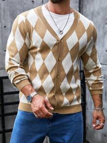 Manfinity VCAY Áo khoác cardigan họa tiết Argyle dành cho nam, dành cho mùa thu đông - Nhiều màu - Xem 4