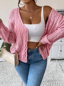 Celure Hơn Xoắn Dan Thả vai Áo len Duster - Hồng - Xem 1