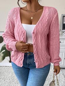 Celure Hơn Xoắn Dan Thả vai Áo len Duster - Hồng - Xem 4