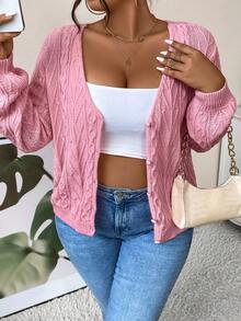 Celure Hơn Xoắn Dan Thả vai Áo len Duster - Hồng - Xem 5