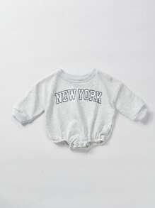 男嬰字母圖案連身背心 - 灰色 - 查看 1