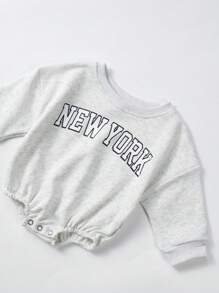 男嬰字母圖案連身背心 - 灰色 - 查看 3