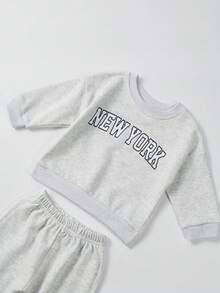 男嬰嬰兒字母圖案衛衣和衛褲 - 灰色 - 查看 3