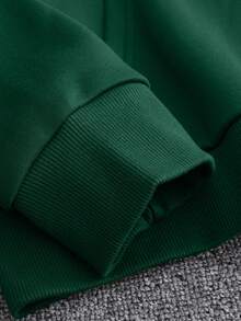 Men Planet Print Kangaroo Pocket Drawstring Thermal Hoodie - Dark Green - View 5