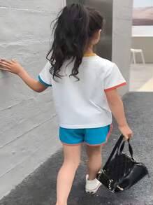 女小童滾邊T恤&短褲 - 藍白色 - 查看 2