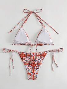 SHEIN Swim Paisley Print Triangle Tie Side Bikini Set For Summer Beach - White - View 2