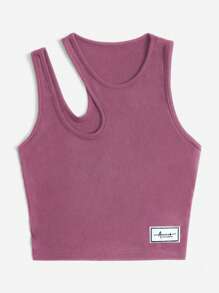 Mulvari Letter Patched Detail Cut Out Top - Mauve Purple - View 3