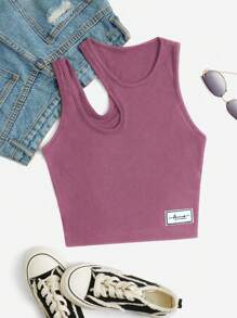 Mulvari Letter Patched Detail Cut Out Top - Mauve Purple - View 6