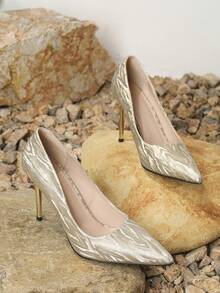 Large Size Women's High-Heeled Shoes Golden Spring And Autumn Pointed Stiletto Heels Shoes For Banquet And Party - Gold - View 4