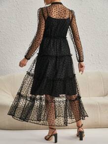 SHEIN Privé Vải in trái tim Lớp phủ lưới Xù Hoa Sen Đầm - màu đen - Xem 2