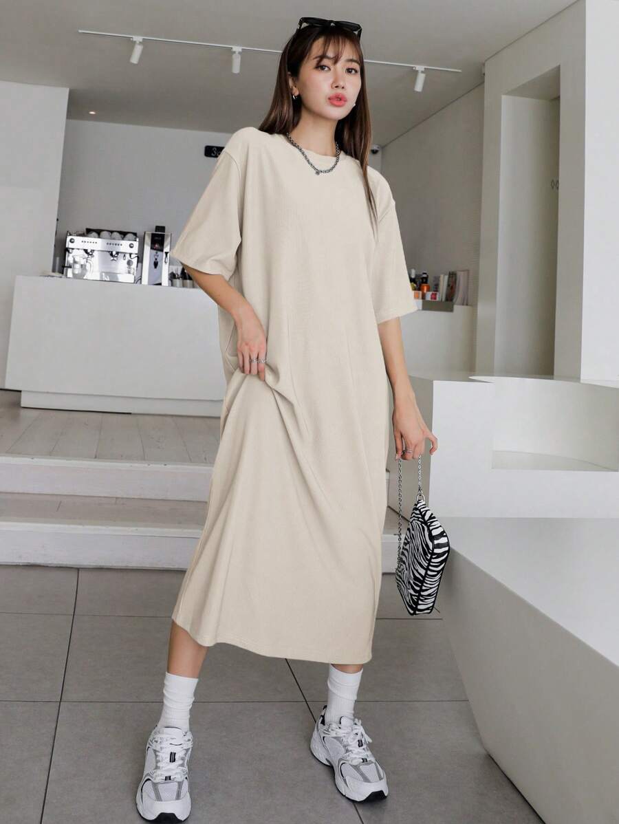 DAZY Đầm suông trễ vai trơn, Đầm suông cho nữ thường ngày - Màu be - Xem 1