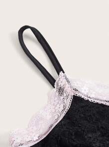 ROMWE Kawaii Contrast Lace Tie Front Cami Top, School - Black - View 5