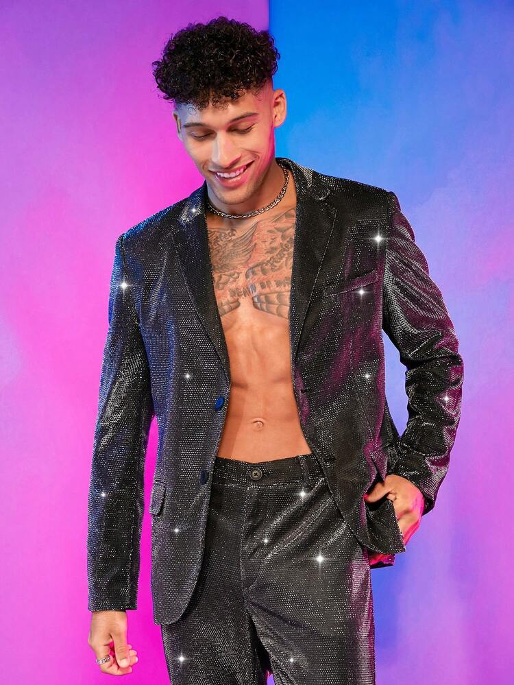 FeverCity Men Glitter Single Breasted Blazer - Black - View 1