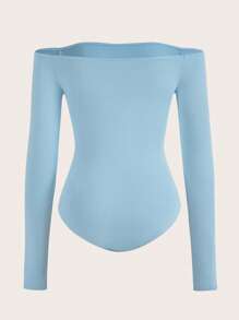 SHEIN BASICS Off Shoulder Solid Bodysuit - Baby Blue - View 2