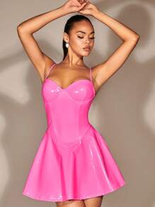 SHEIN BAE Chất rắn chất liệu da PU Váy Dây - Màu Hồng Tươi - Xem 5