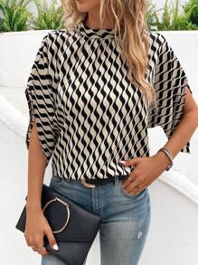 EMERY ROSE 滿版印花蝙蝠袖小高領襯衫 - 彩色 - 查看 1