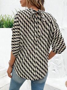 EMERY ROSE 滿版印花蝙蝠袖小高領襯衫 - 彩色 - 查看 2