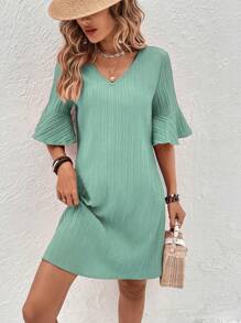 SHEIN Unity 荷葉袖V領連衣裙 - 薄荷綠 - 查看 4