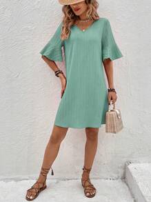 SHEIN Unity 荷葉袖V領連衣裙 - 薄荷綠 - 查看 6