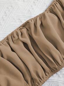 Trelyra Off Shoulder Ống tay áo Top Cây trồng & Quần short - Màu Khaki - Xem 4