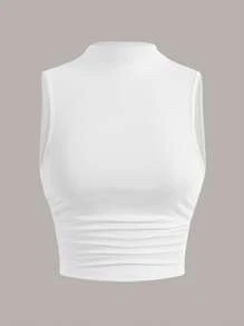 SHEIN EZwear Summer Going Out Mock Neck Ruched Side White Summer Tank Top