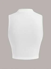 SHEIN EZwear Summer Going Out Mock Neck Ruched Side White Summer Tank Top