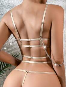 Chuỗi liên kết Cắt ra Vòng thép Bộ Bodysuit  Teddy - Vàng - Xem 2