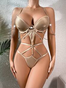 Chuỗi liên kết Cắt ra Vòng thép Bộ Bodysuit  Teddy - Vàng - Xem 4