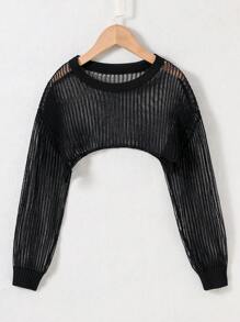 SHEIN Explorewe Tween Girl Solid Drop Shoulder Crop Jumper - Black - View 1