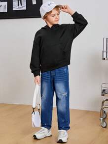 SHEIN Tween Boy Letter Graphic Drop Shoulder Sweatshirt - Black - View 5