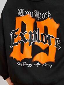 SHEIN Tween Boy Letter Graphic Drop Shoulder Sweatshirt - Black - View 6