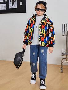 SHEIN Tween Boy Letter Graphic Padded Coat - Multicolor - View 3