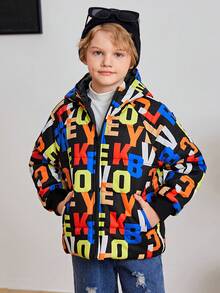 SHEIN Tween Boy Letter Graphic Padded Coat - Multicolor - View 4