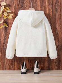 SHEIN Tween Girl Bear Pattern Hooded Teddy Jacket - Apricot - View 2