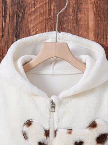 SHEIN Tween Girl Bear Pattern Hooded Teddy Jacket - Apricot - View 3