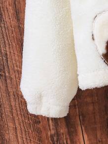 SHEIN Tween Girl Bear Pattern Hooded Teddy Jacket - Apricot - View 5