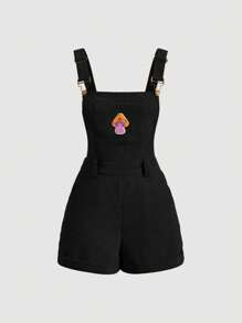 SHEIN MOD Nấm Đã vá Romper tổng thể Without Tee - màu đen - Xem 1