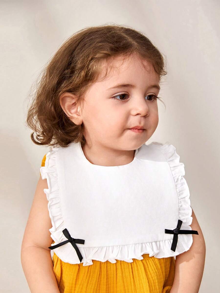 Cozy Pixies Baby Bow Decor Ruffle Trim Vải Yếm - trắng - Xem 1