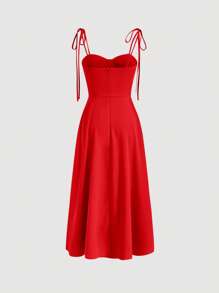 SHEIN MOD Solid Bustier Cami Dress,Valentine Outfits - Red - View 2