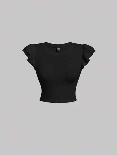 SHEIN MOD Solid Butterfly Sleeve Tee