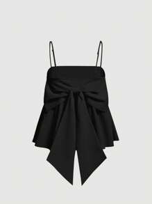 SHEIN MOD توب كامي أسود للصيف بكشكشة في الذيل وفيونكة كبيرة خلفية - الأسود - مشاهدة 2