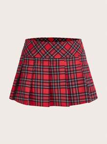 SHEIN EZwear 格子呢圖案百褶半身裙 - 彩色 - 查看 1