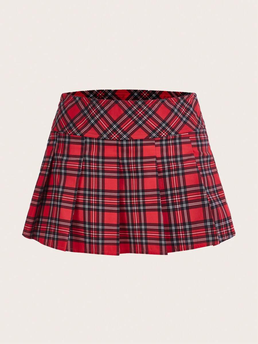SHEIN EZwear 格子呢圖案百褶半身裙 - 彩色 - 查看 1