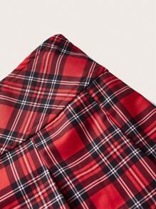 SHEIN EZwear 格子呢圖案百褶半身裙 - 彩色 - 查看 4