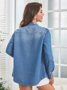 EMERY ROSE Flap Pocket Denim Shirt