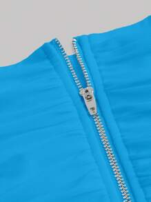 SHEIN MOD 一字肩褶邊頭巾下擺上衣 - 薄荷藍 - 查看 4