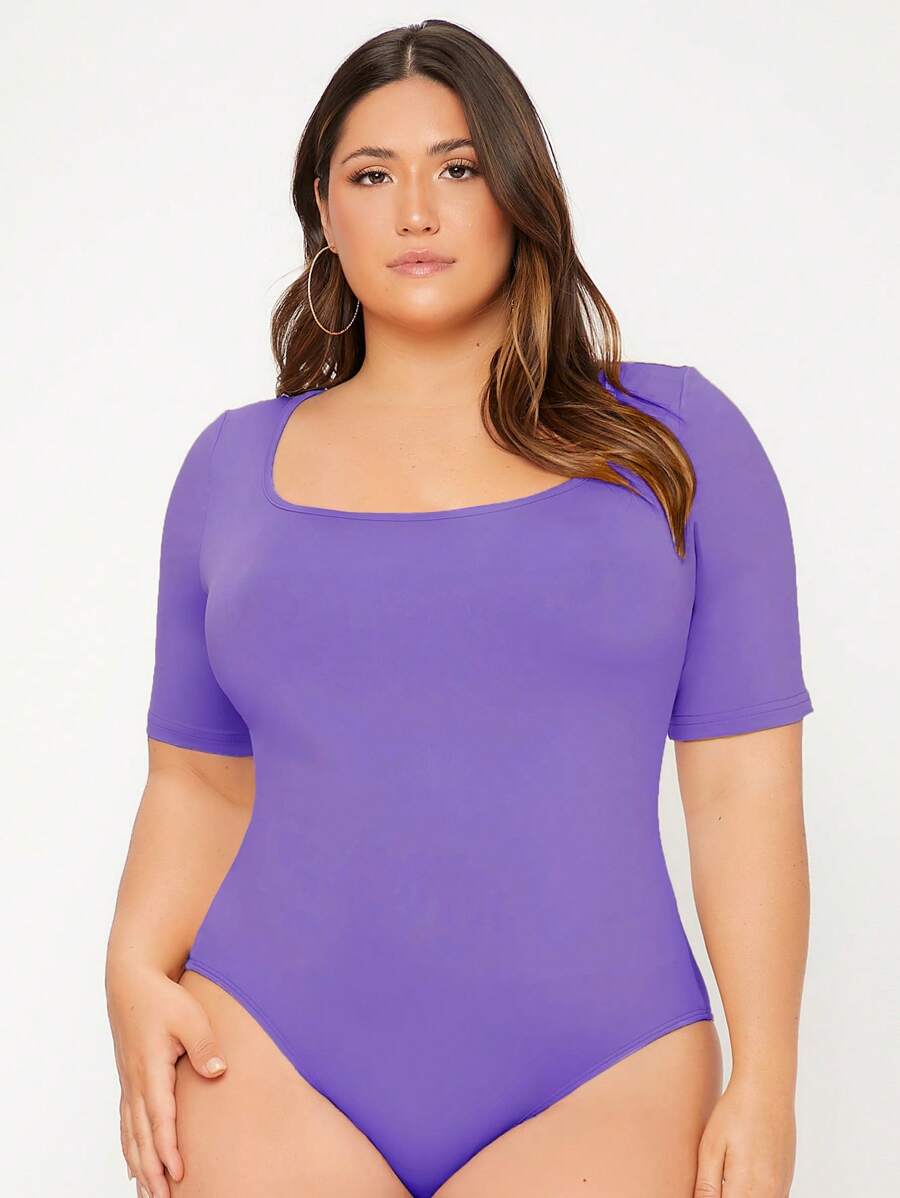 SHEIN BASICS Hơn Chất rắn Scoop Cổ Áo liền quần chặt - Màu tím Violet - Xem 1